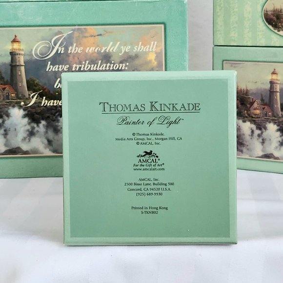 Vtg Thomas Kinkade Nesting Boxes Set Painter Of Light Amcal Scripture Lighthouse - Picture 6 of 14